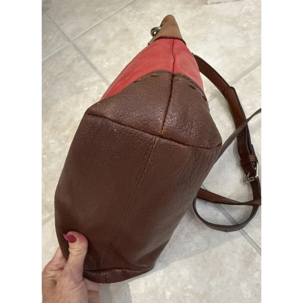 The Sak Red & Brown Leather Crossbody Shoulder Purse Bag Outside‎ pockets Boho
